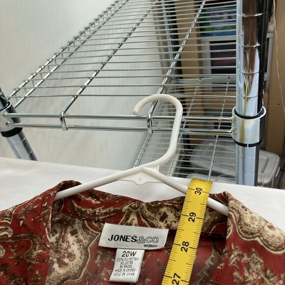 Jones & Co Women's Red Paisley Floral Button Up Shirt Size 20W Ruffle Boho Flowy - Picture 3 of 11